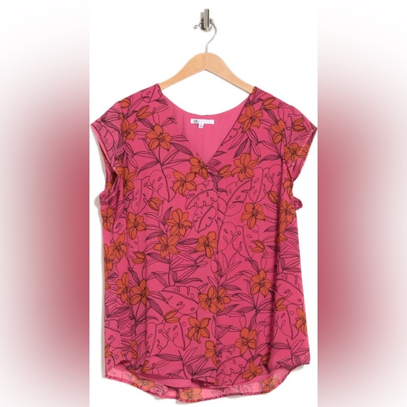 DR2 Daniel Rainn Cap sleeve top, 3X, Fushia Pink Floral - Picture 2 of 5